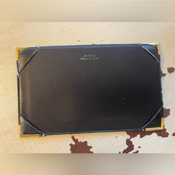 Vintage Gucci Classic Monogram Pattern Note Holder black tan 5.75" x 3.5" - Picture 2 of 5